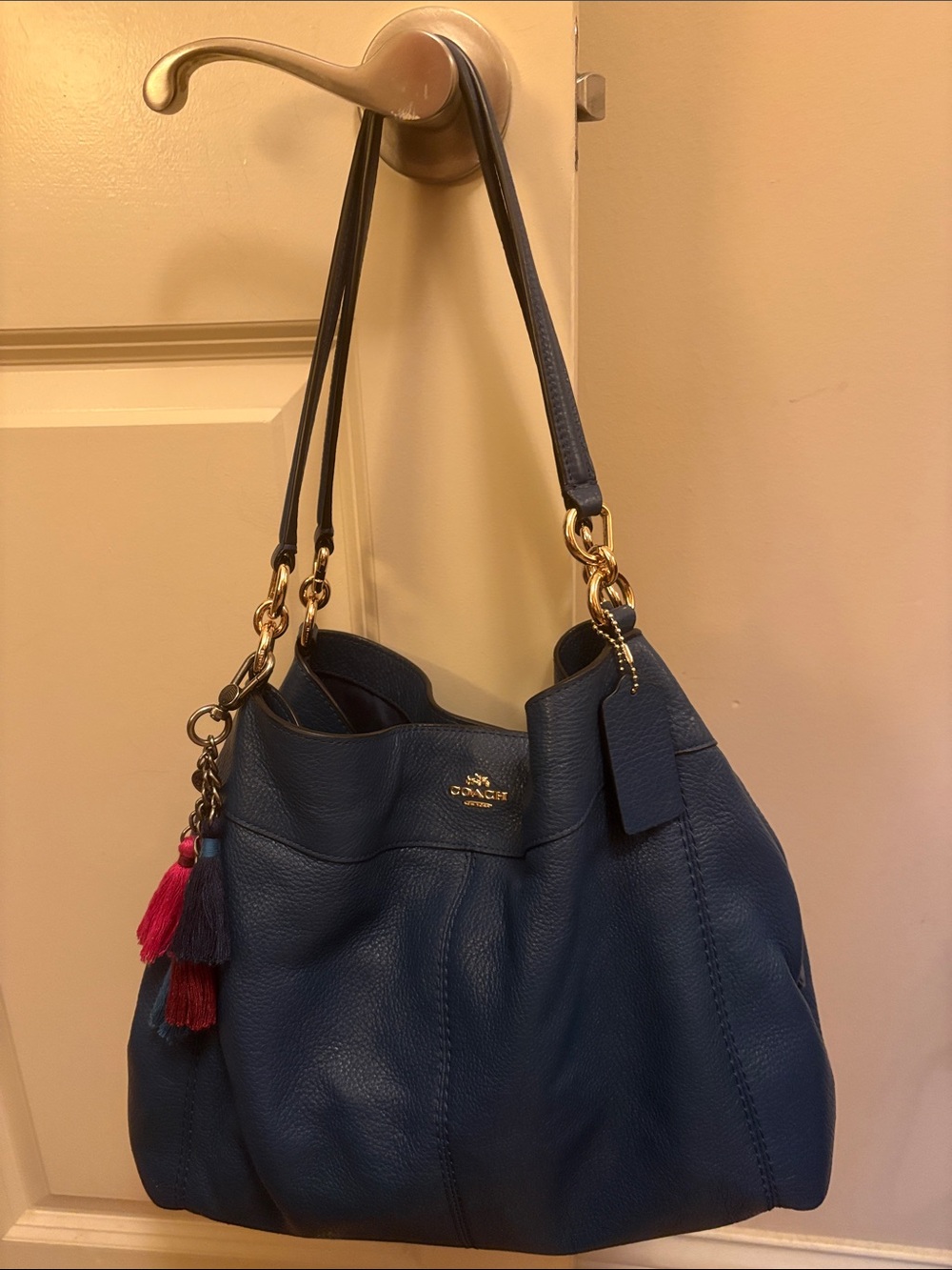 Coach marine Pebbled Lexy Leather Shoulder Bag with gold hardware